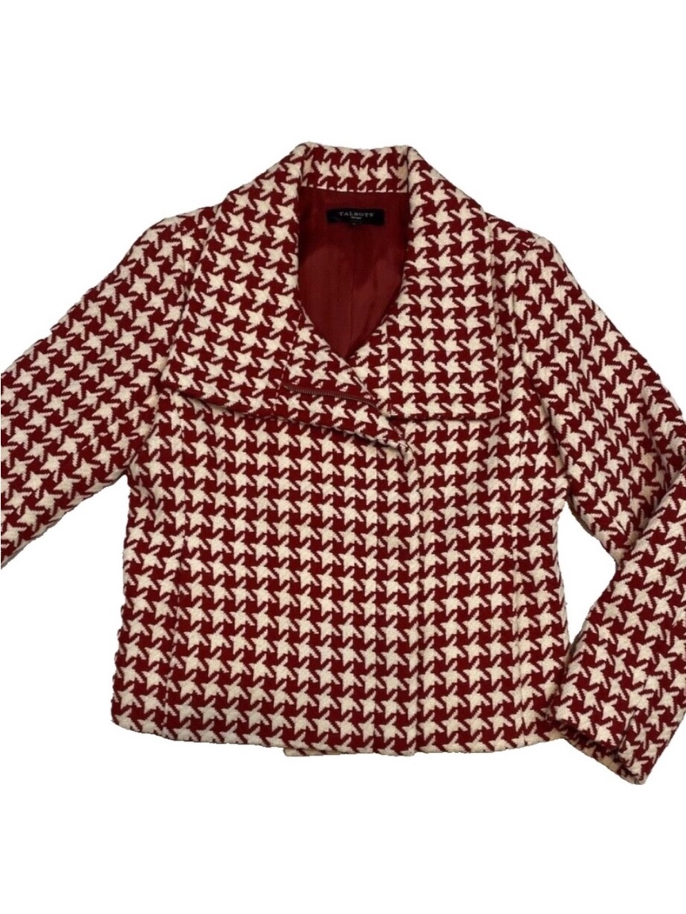 Talbots Red & Cream Houndstooth Pea Coat
